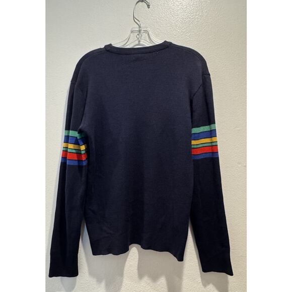 Vintage Bogner Navy Blue Rainbow Schurwool Pullover Ski Sweater Retro READ - Picture 2 of 13